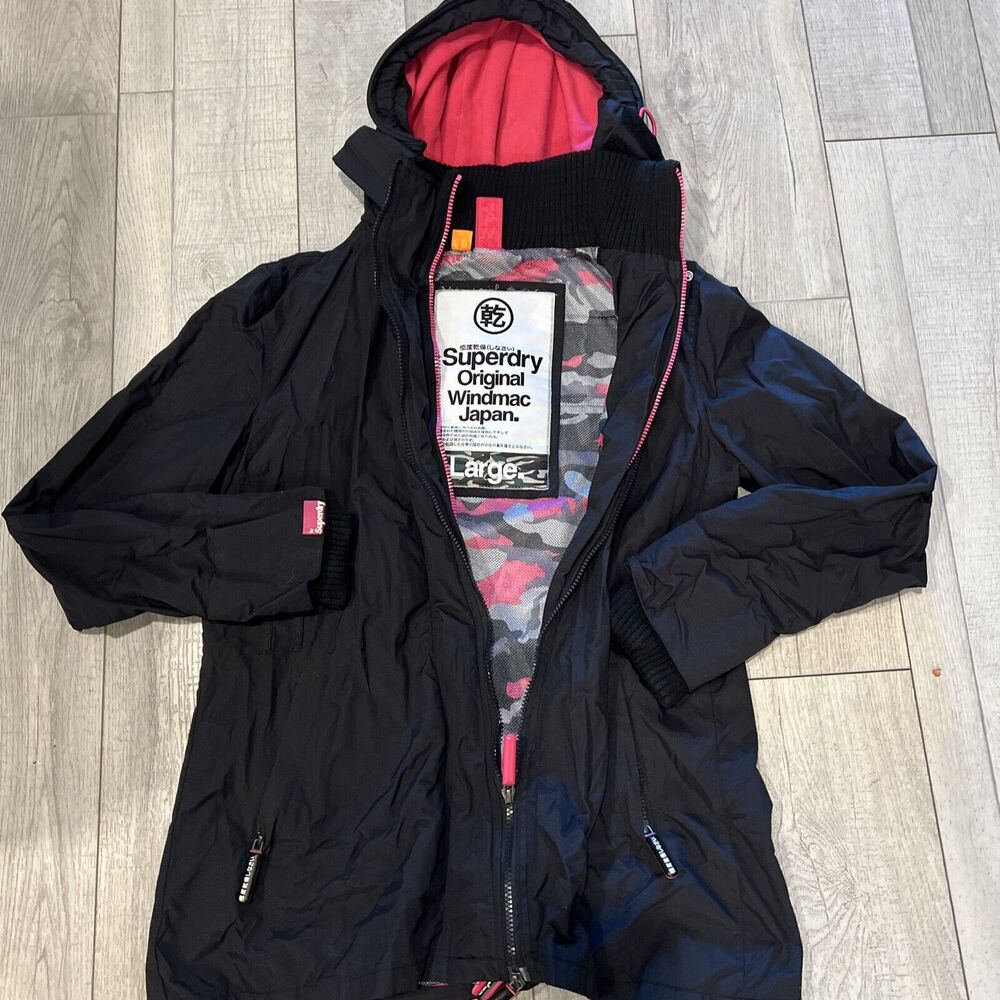Superdry Original Windmac Black Multi Zip Camo Lined Jacket Coat - Women's Large